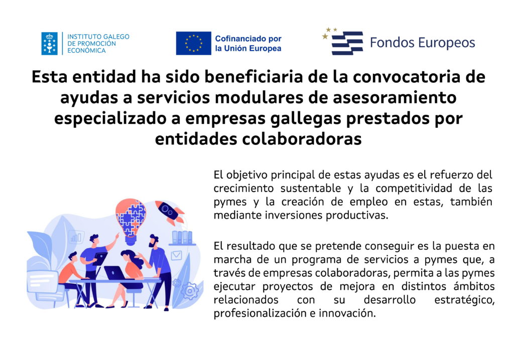 Cartel informativo de la ayuda del IGAPE cofinanciada por fondos europeos, recibida por Hiotera